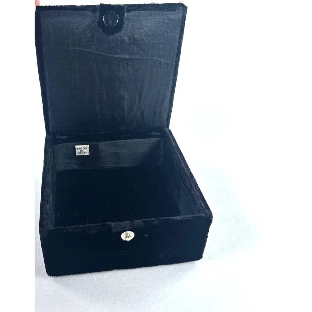 Decorative Velvet Beaded Gift Box Black Vintage Square Soft Luxury‎ Christmas